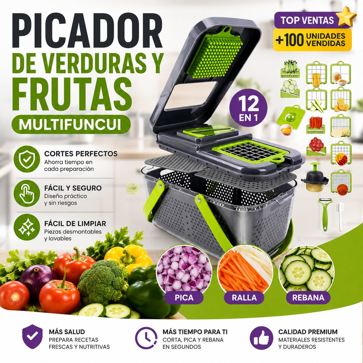 PICADOR DE FRUTAS Y VERDURAS 12 EN 1